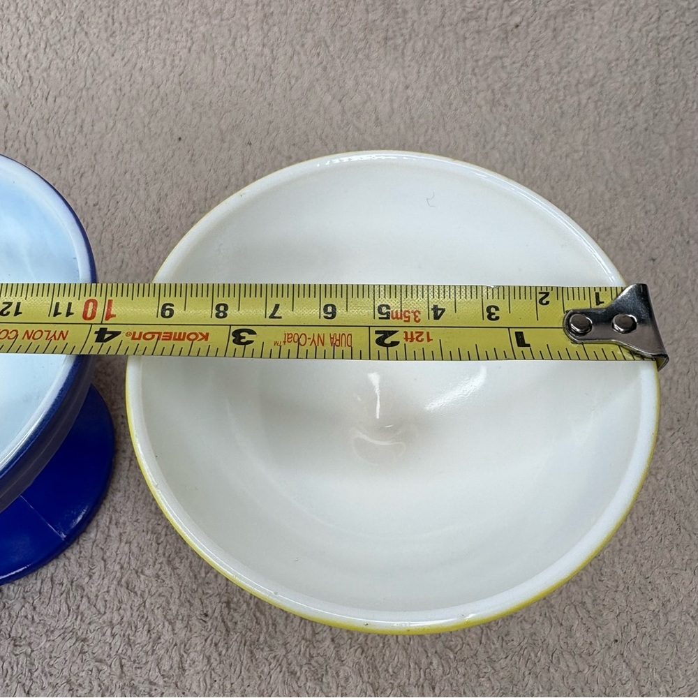 Vintage Glass Ice Cream Dessert Cups Blue & Yellow Set of 2 Pair VTG MCM Retro - Picture 9 of 9